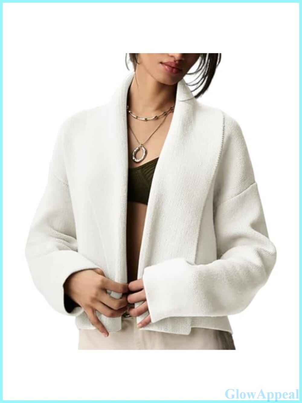 Cropped Chunky Knit Cardigan Oversized Lapel Open Front Sweater Coatigan